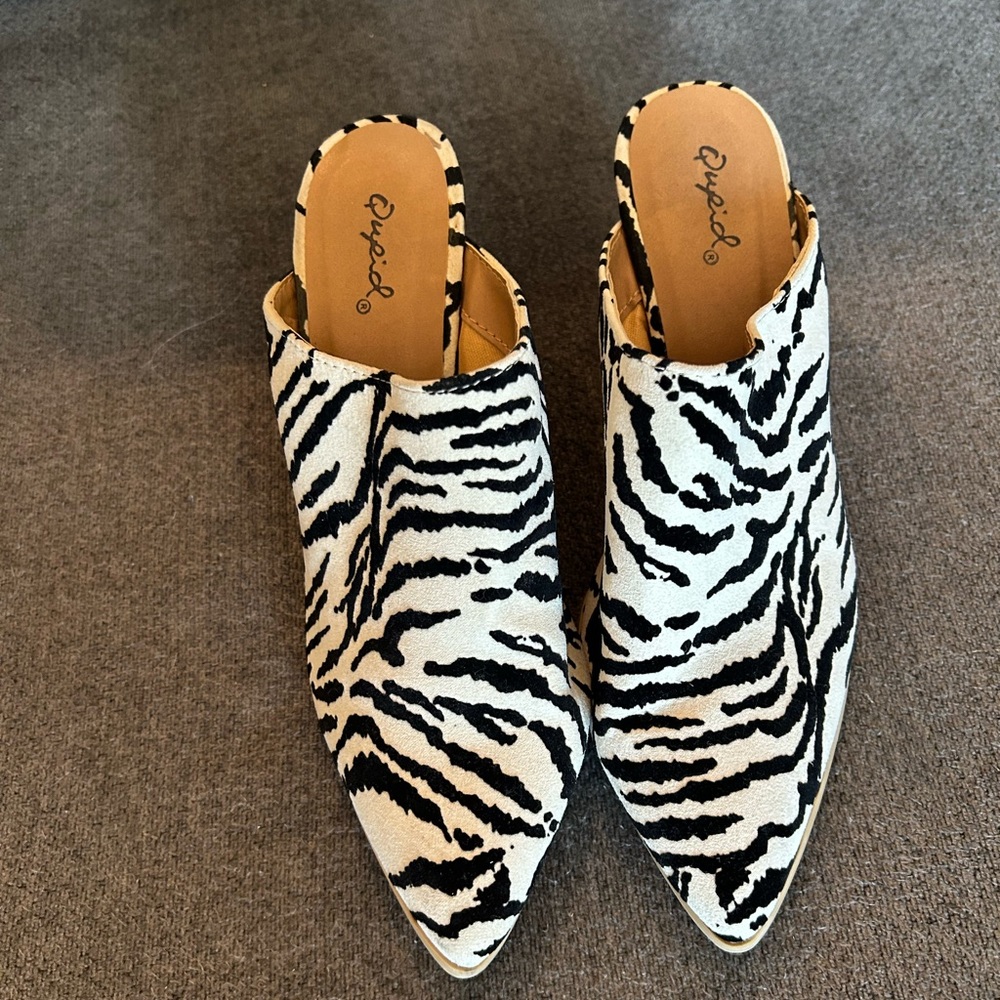 New zebra print mules